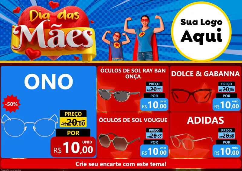 Modelo de Encarte para Encarte A4 Horizontal com o tema Dia das Mães para Óticas