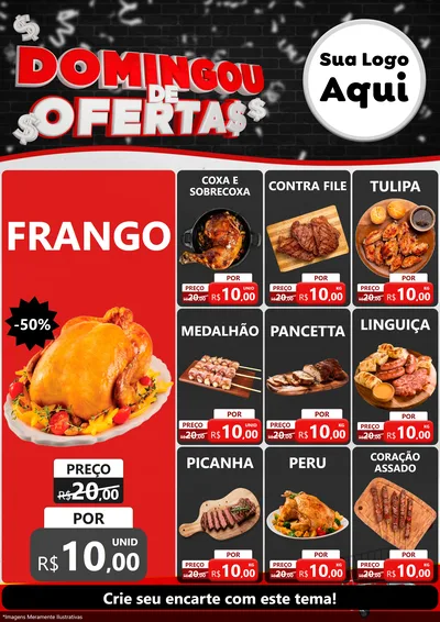 Modelo de Encarte para Encarte A4 Vertical com o tema Domingou de Ofertas para Assados