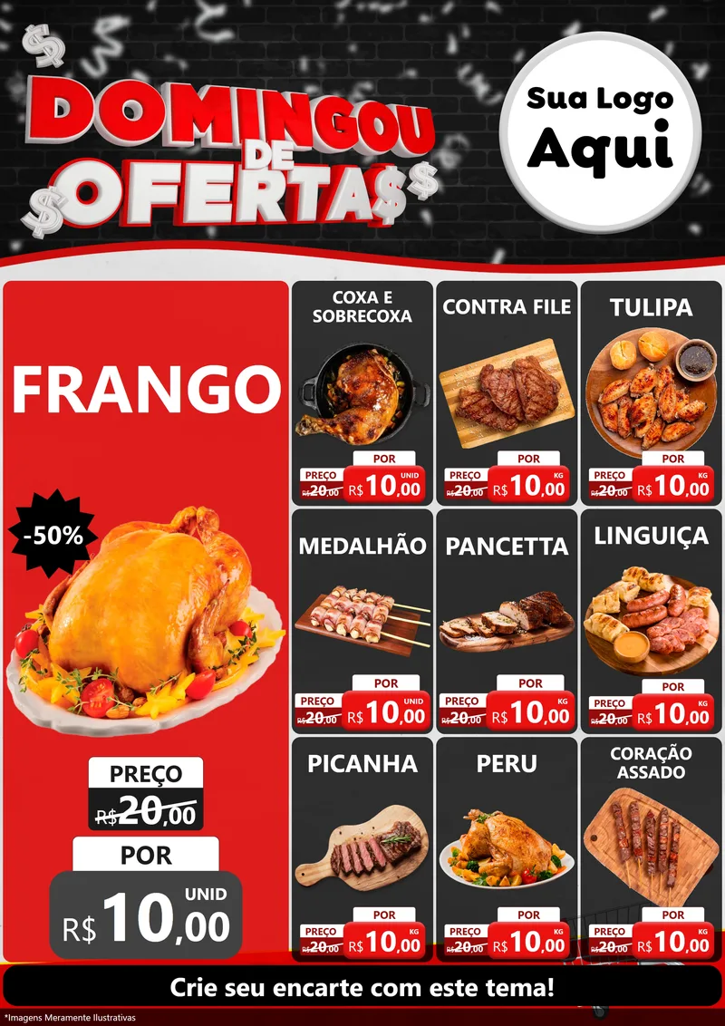 Modelo de Encarte para Encarte A4 Vertical com o tema Domingou de Ofertas para Assados