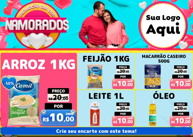 Modelo de Encarte para Encarte A4 Horizontal com o tema Promoção Dia dos Namorados para Supermercado