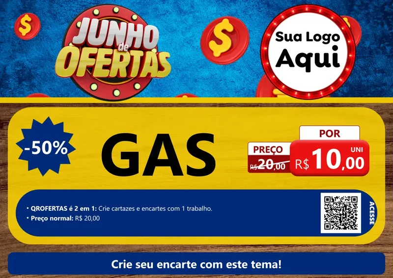 Modelo de Cartaz para Cartaz A4 Horizontal com o tema Junho de Ofertas para Água e gás
