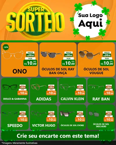Modelo de Rede Social para Feed Instagram com o tema Super Sorteio para Óticas