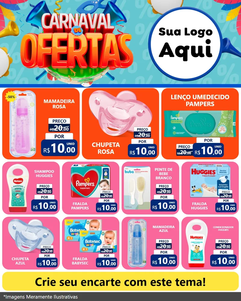 Modelo de Rede Social para Feed Instagram com o tema Carnaval de Ofertas para Bebês