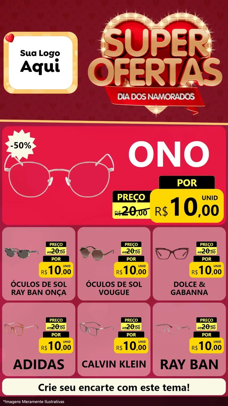 Modelo de Rede Social para Stories com o tema Dia dos Namorados para Óticas
