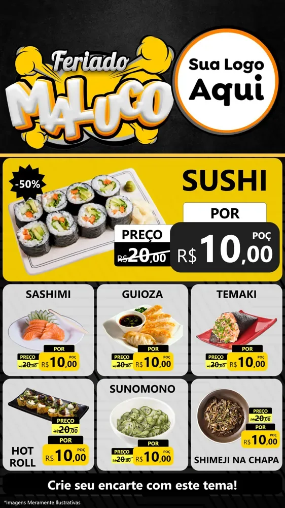 Modelo de Rede Social para Stories com o tema Feriado Maluco para Comida japonesa
