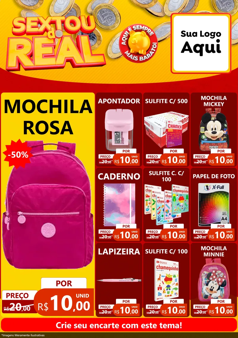Modelo de Encarte para Encarte A4 Vertical com o tema Sextou do Real para Papelaria