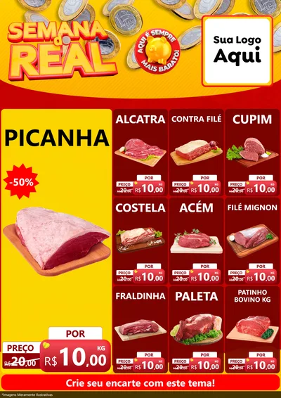 Modelo de Encarte para Encarte A4 Vertical com o tema Semana do Real para Açougue