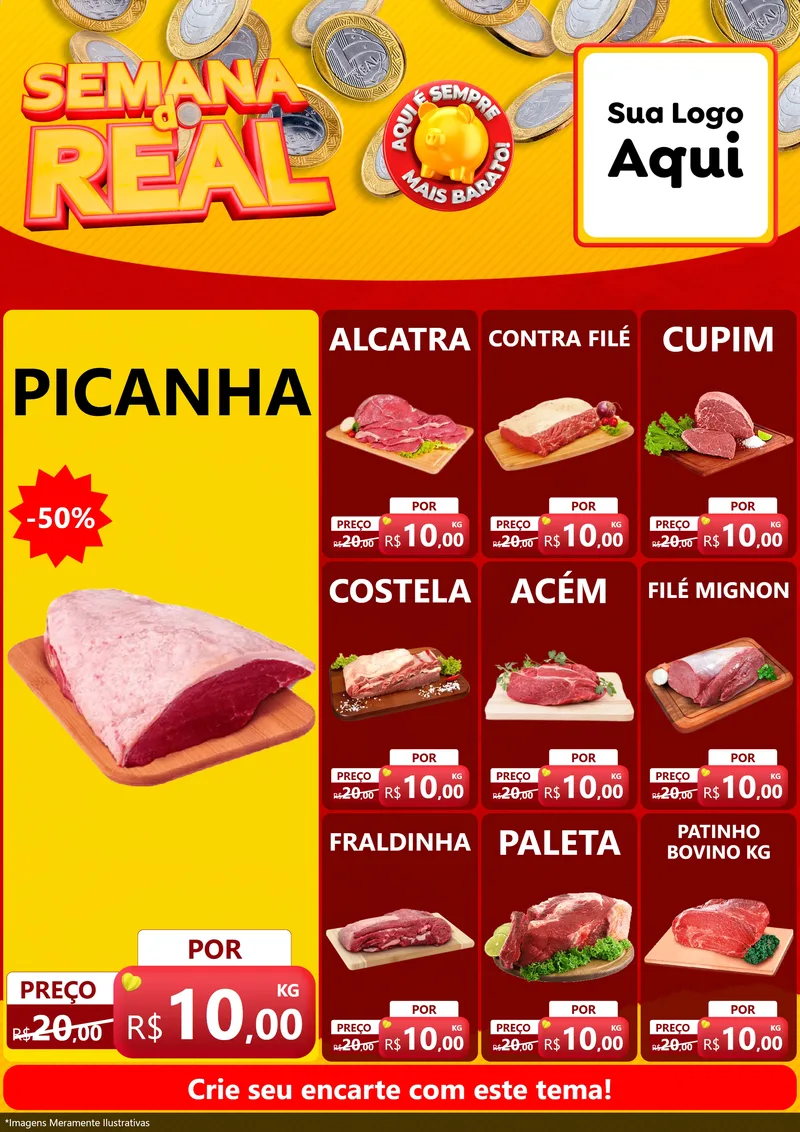 Modelo de Encarte para Encarte A4 Vertical com o tema Semana do Real para Açougue