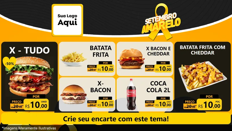 Modelo de TV para TV Horizontal com o tema Setembro Amarelo para Hamburgueria