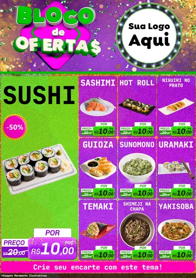 Modelo de Encarte para Encarte A4 Vertical com o tema Bloco de Ofertas para Comida japonesa