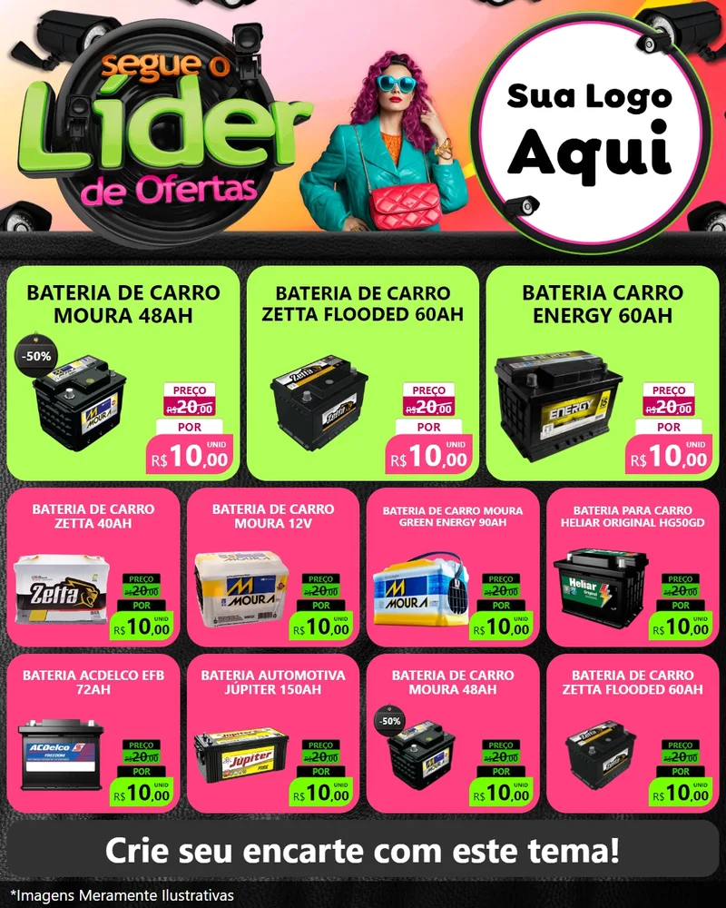 Modelo de Rede Social para Feed Instagram com o tema Segue o Líder de Ofertas para Baterias Elétricas