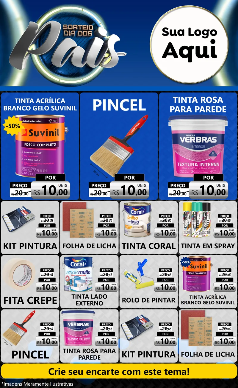 Modelo de Encarte para Encarte Grande com o tema Sorteio Dia Dos Pais para Tintas e Ferramentas