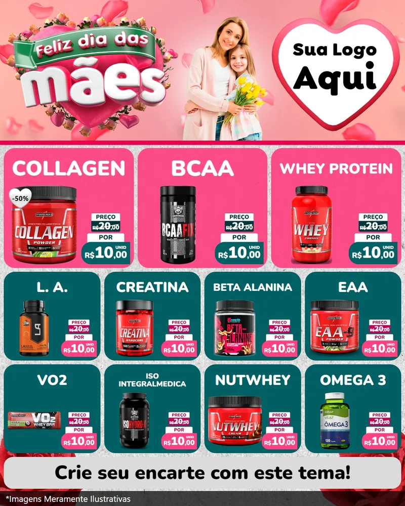 Modelo de Rede Social para Feed Instagram com o tema Feliz Dia das Mães para Suplementos alimentares