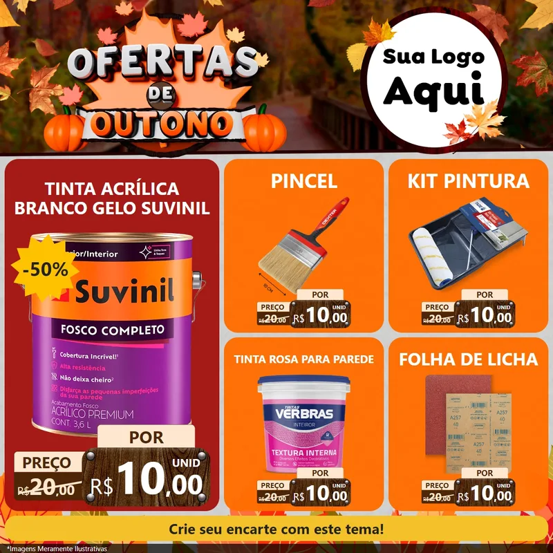 Modelo de Rede Social para Feed Facebook com o tema Ofertas de Outono para Tintas e Ferramentas