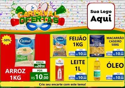 Modelo de Encarte para Encarte A4 Horizontal com o tema Carnaval de Ofertas para Supermercado