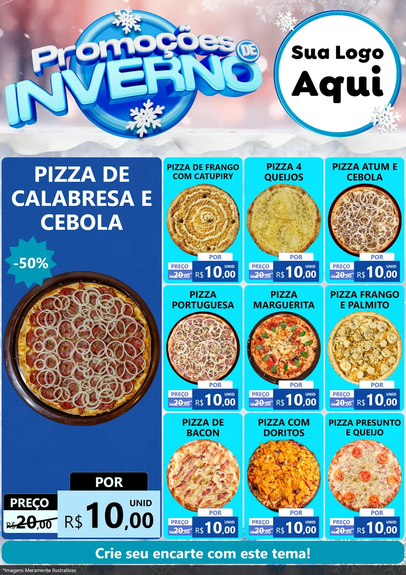 Modelo de Encarte para Encarte A4 Vertical com o tema Promoções de Inverno para Pizzaria