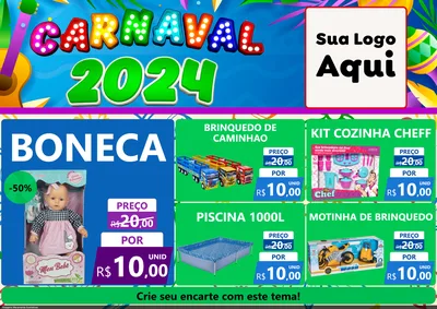 Modelo de Encarte para Encarte A4 Horizontal com o tema Carnaval 2027 para Brinquedos