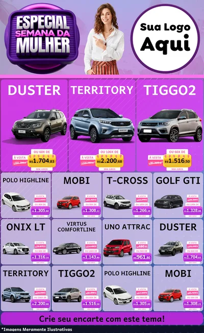 Modelo de Encarte para Encarte Grande com o tema Especial Semana da Mulher para Concessionaria de Carros