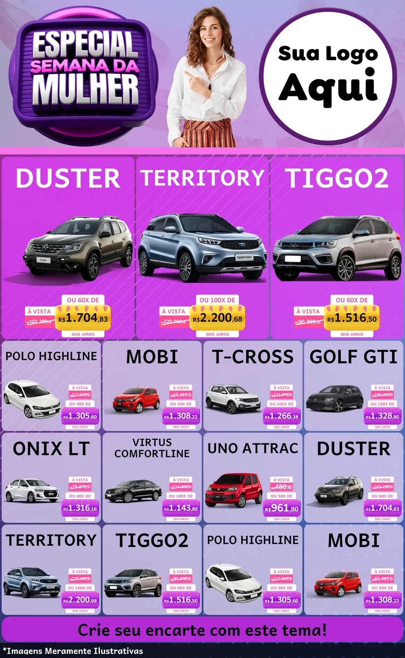 Modelo de Encarte para Encarte Grande com o tema Especial Semana da Mulher para Concessionaria de Carros