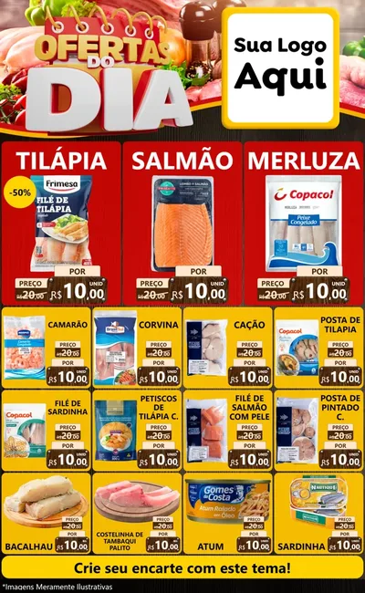 Modelo de Encarte para Encarte Grande com o tema Ofertas do Dia para Peixaria