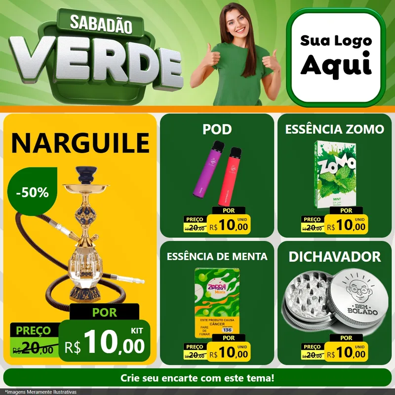 Modelo de Rede Social para Feed Facebook com o tema Sabadão Verde para Tabacaria