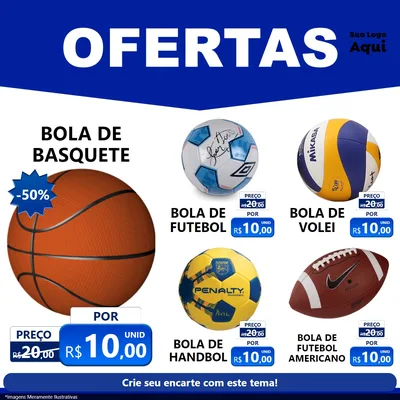 Modelo de Rede Social para Feed Facebook com o tema Ofertas Azul Cartaz para Artigos Esportivos