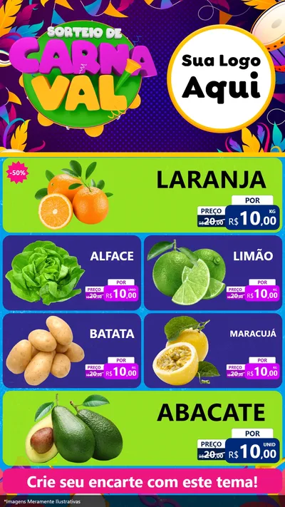 Modelo de TV para TV Vertical com o tema Sorteio de Carnaval para Hortifrúti