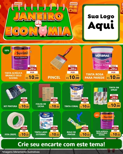 Modelo de Rede Social para Feed Instagram com o tema Janeiro da Economia para Tintas e Ferramentas