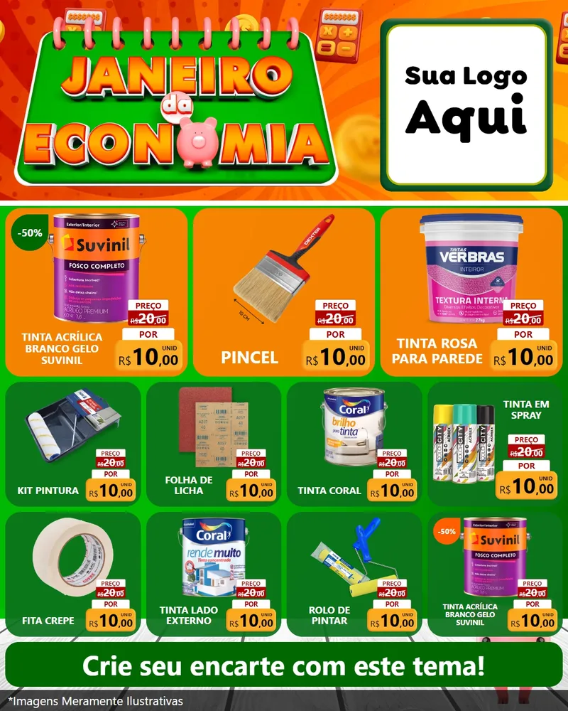 Modelo de Rede Social para Feed Instagram com o tema Janeiro da Economia para Tintas e Ferramentas