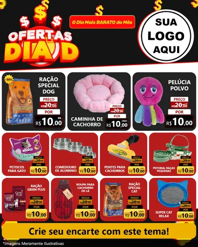 Modelo de Rede Social para Feed Instagram com o tema Ofertas Dia D para Pet Shop