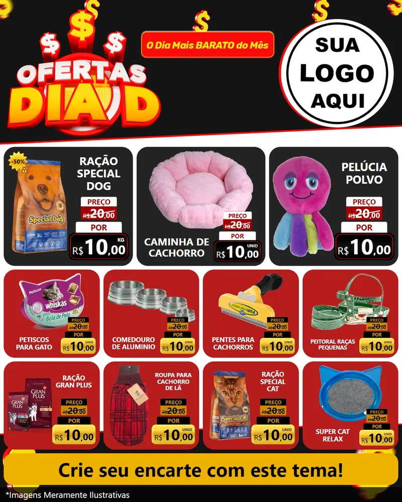 Modelo de Rede Social para Feed Instagram com o tema Ofertas Dia D para Pet Shop