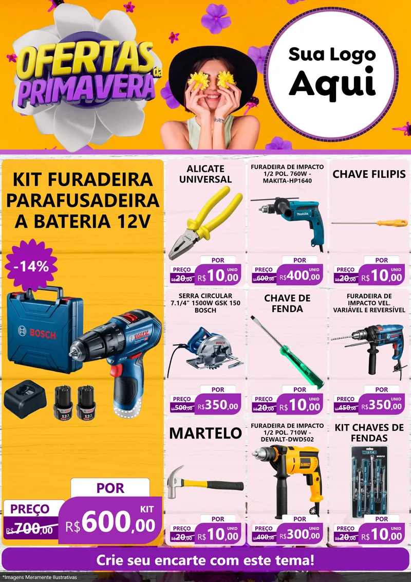 Modelo de Encarte para Encarte A4 Vertical com o tema Ofertas Da Primavera para Maquinas e Ferramentas