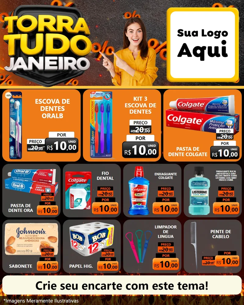 Modelo de Rede Social para Feed Instagram com o tema Torra Tudo Janeiro para Higiene Pessoal