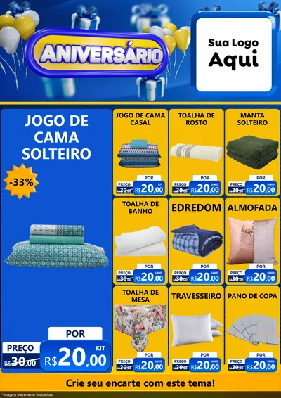 Modelo de Encarte para Encarte A4 Vertical com o tema Aniversário para Cama, Mesa e Banho
