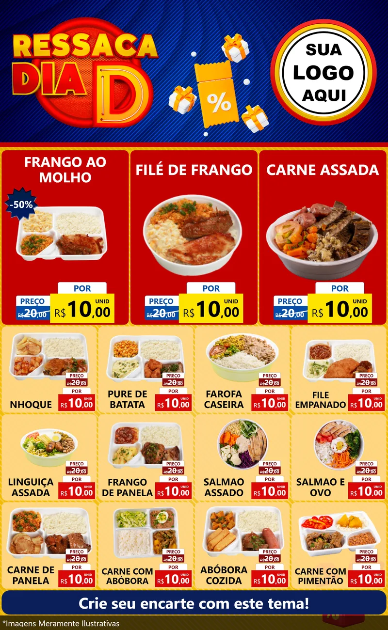 Modelo de Encarte para Encarte Grande com o tema Ressaca Dia D para Restaurante
