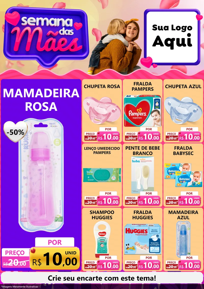 Modelo de Encarte para Encarte A4 Vertical com o tema Semana das Mães para Bebês