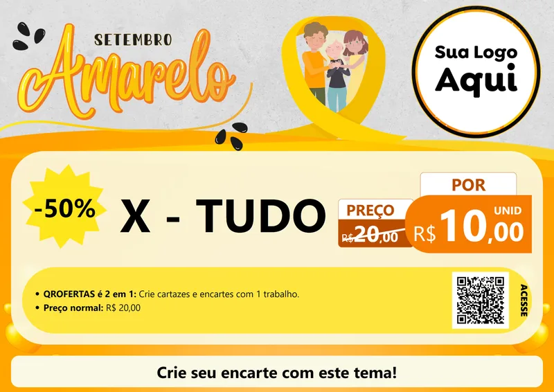Modelo de Cartaz para Cartaz A4 Horizontal com o tema Setembro Amarelo para Hamburgueria