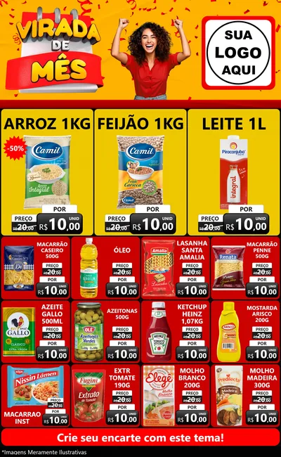 Modelo de Encarte para Encarte Grande com o tema Virada de Mês para Supermercado