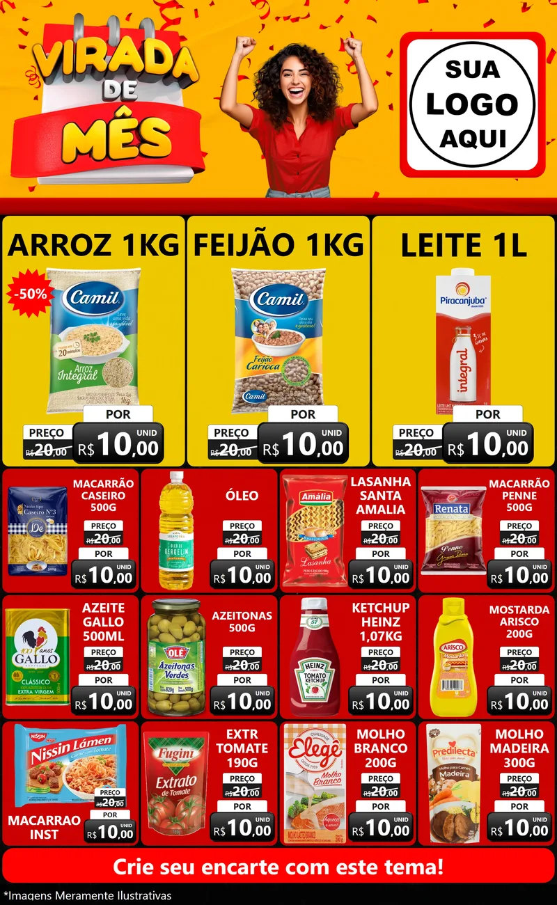 Modelo de Encarte para Encarte Grande com o tema Virada de Mês para Supermercado