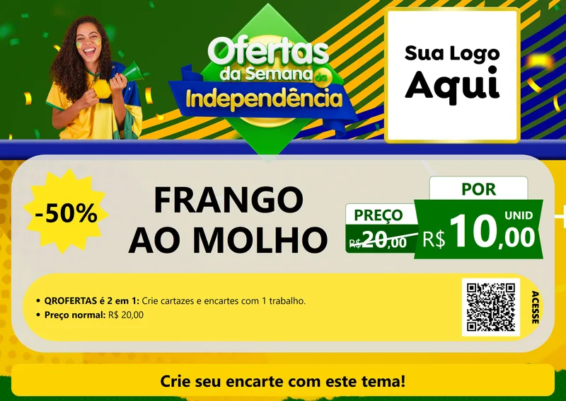 Modelo de Cartaz para Cartaz A4 Horizontal com o tema Ofertas da Semana da Independência para Restaurante