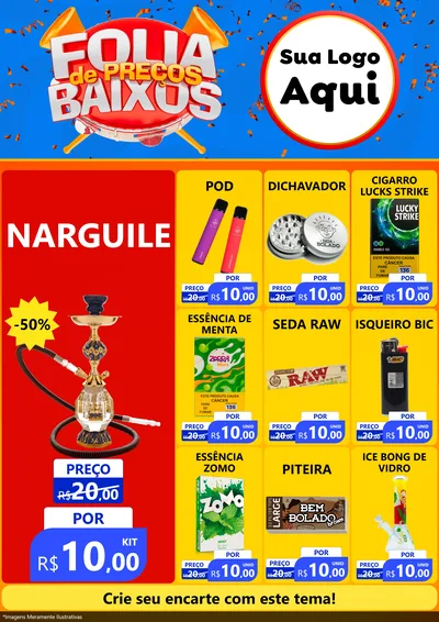 Modelo de Encarte para Encarte A4 Vertical com o tema Folia de Preços Baixos para Tabacaria