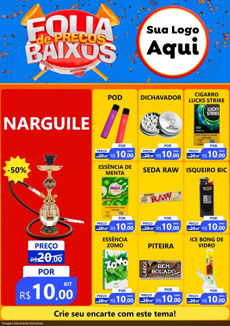 Modelo de Encarte para Encarte A4 Vertical com o tema Folia de Preços Baixos para Tabacaria