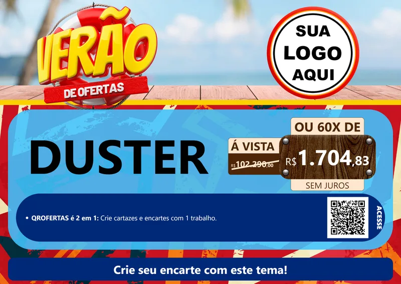 Modelo de Cartaz para Cartaz A4 Horizontal com o tema Verão de Ofertas para Concessionaria de Carros