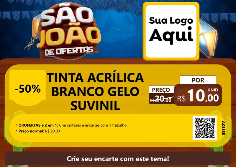 Modelo de Cartaz para Cartaz A4 Horizontal com o tema São João Ofertas Imbatíveis! - Junina para Tintas e Ferramentas