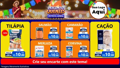 Modelo de TV para TV Horizontal com o tema Descontos Quentes de Festa Junina para Peixaria