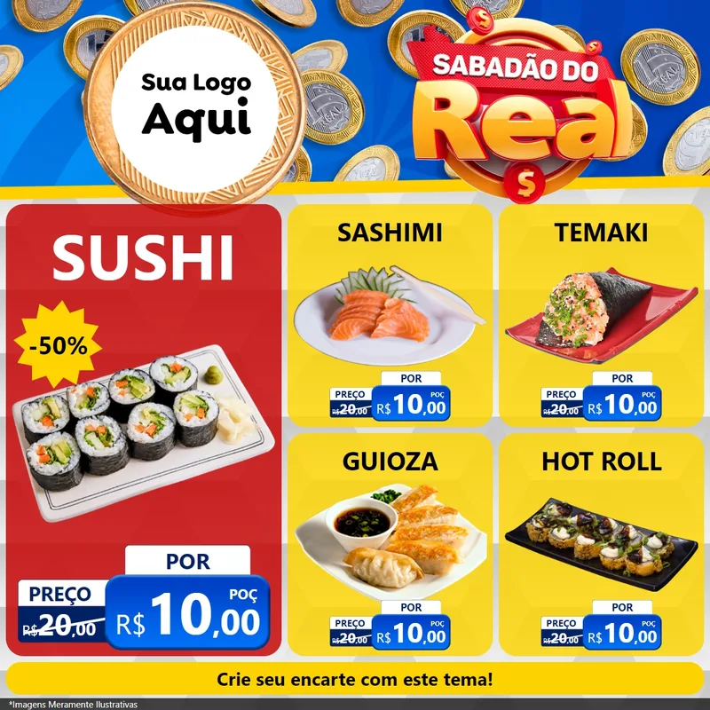 Modelo de Rede Social para Feed Facebook com o tema Sabadão do Real para Comida japonesa
