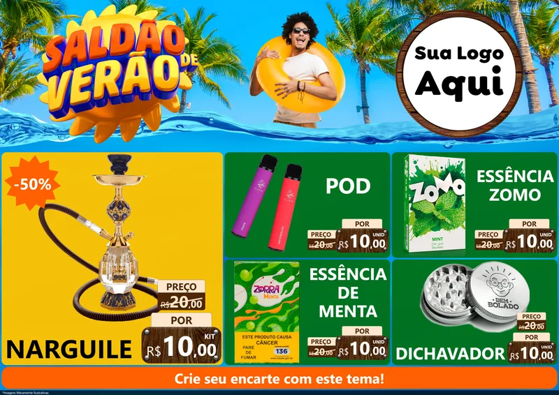 Modelo de Encarte para Encarte A4 Horizontal com o tema Saldão de Verão para Tabacaria