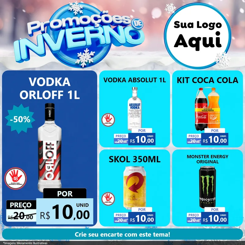 Modelo de Rede Social para Feed Facebook com o tema Promoções de Inverno para Distribuidora de bebidas