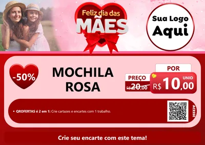 Modelo de Cartaz para Cartaz A4 Horizontal com o tema Feliz Dia Das Mães para Papelaria