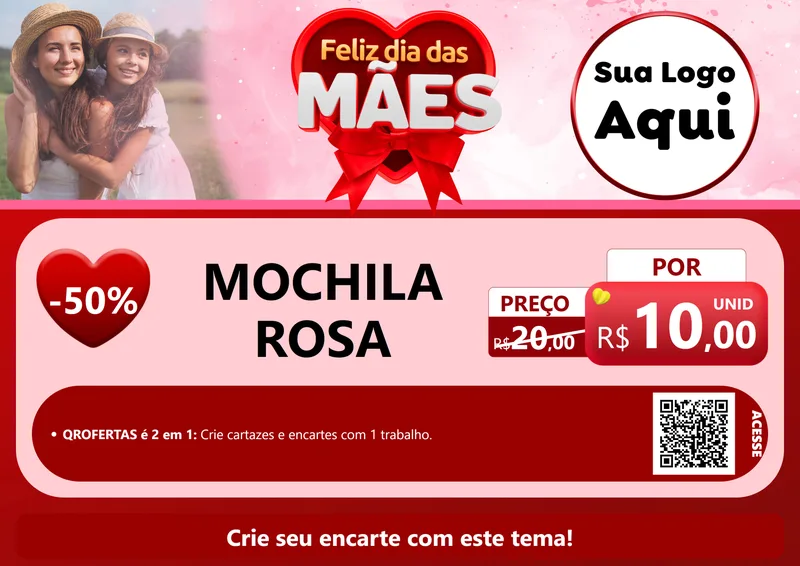 Modelo de Cartaz para Cartaz A4 Horizontal com o tema Feliz Dia Das Mães para Papelaria